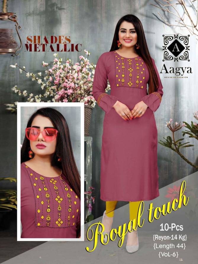 Aagya New Royal Touch 6 Embroidary Designer Kurti Collection
