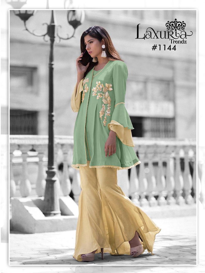 Laxuria Trendz 1144 Fancy Festive Wear Faux Georgette Tops With Bottom Collection
