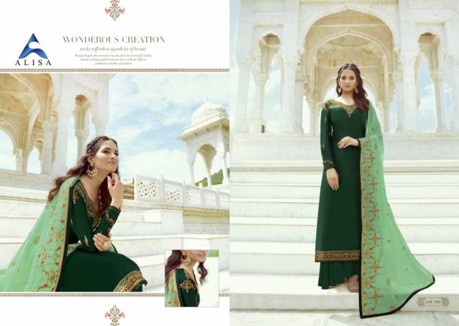 ALISA SANCHI Latest Fancy Festive Wear Heavy Satin Georgette With Heavy Full Top Work  Additional Diamond Work Salwar Suit Collection