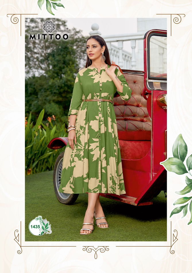 Belt Vol 19 By Mittoo Rayon Printed Party Wear Kurtis Exporters In Inida