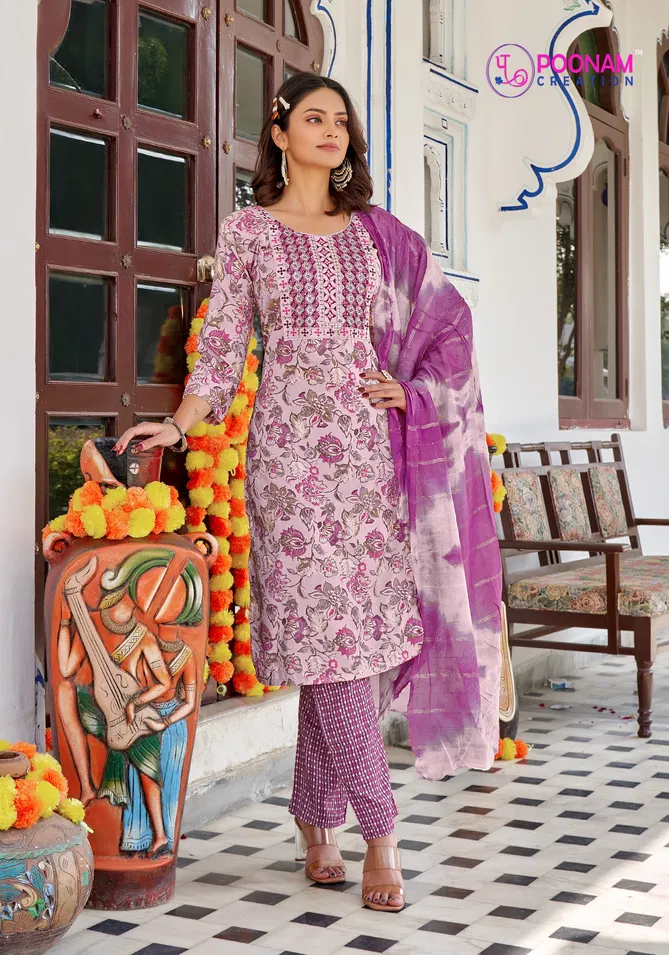 Marina Vol 5 By Poonam Capsule Foil Printed Kurti With Bottom Dupatta Exporters In India