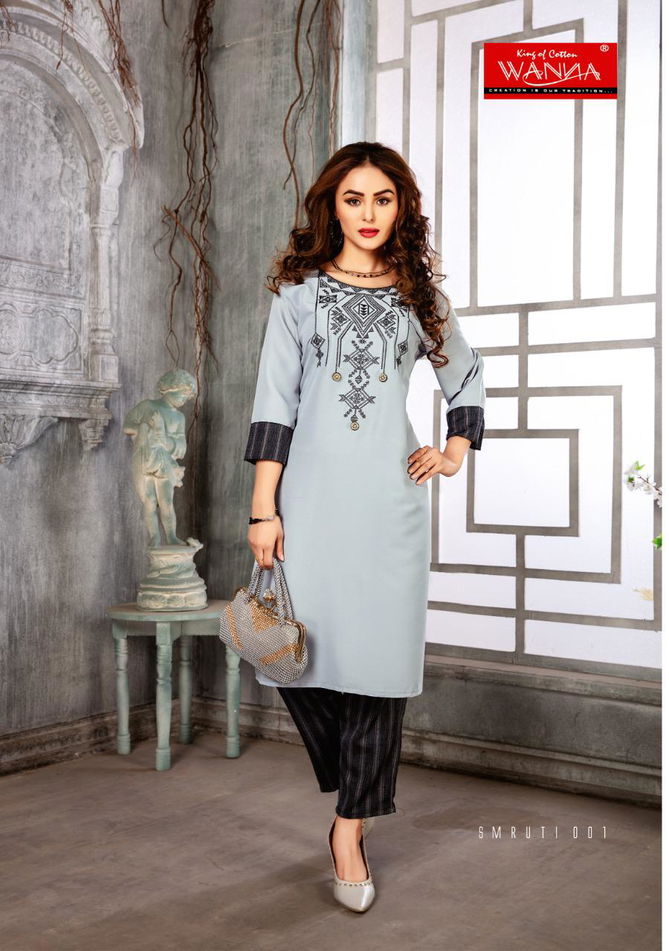 Wanna Smruti Latest Designer Casual Wear Rayon Kurti With Pant Style Bottom Collection
