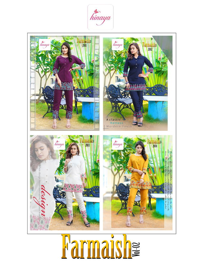 Furmaish Vol 1 By Hinaya Cord Set Kurti With Bottom Catalog