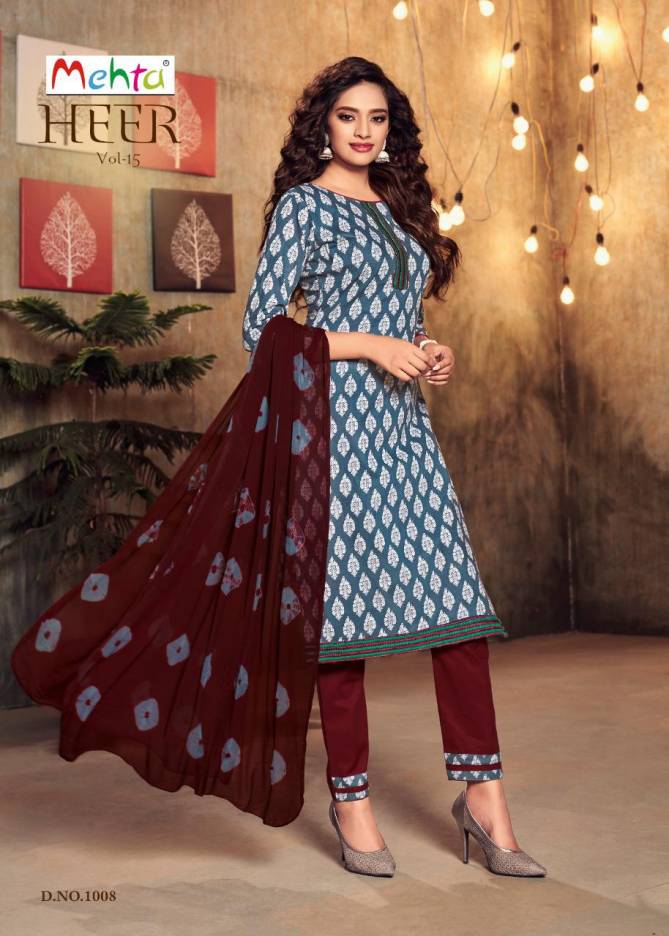 Mehta Heer 15 Latest Fancy Designer Casual Wear Ready Made Cambric Printed Cotton Dress Collection
