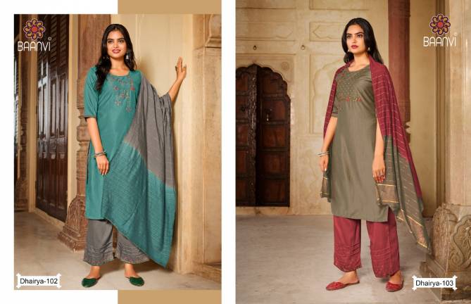 Baanvi Dhairya Fancy Ethnic Wear Silk With Work Ready Made Dress Collection