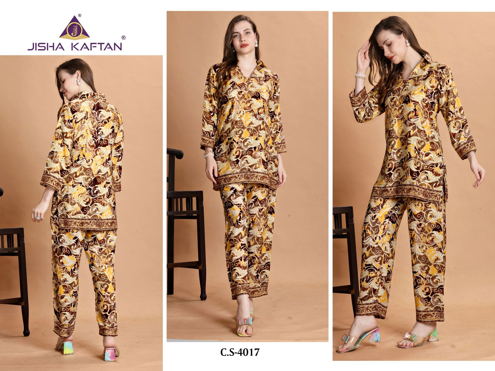 Co Ord Set Vol 7 By Jisha Printed Polyester Silk Kaftan Cord Set Islamic Kaftan Suppliers In India