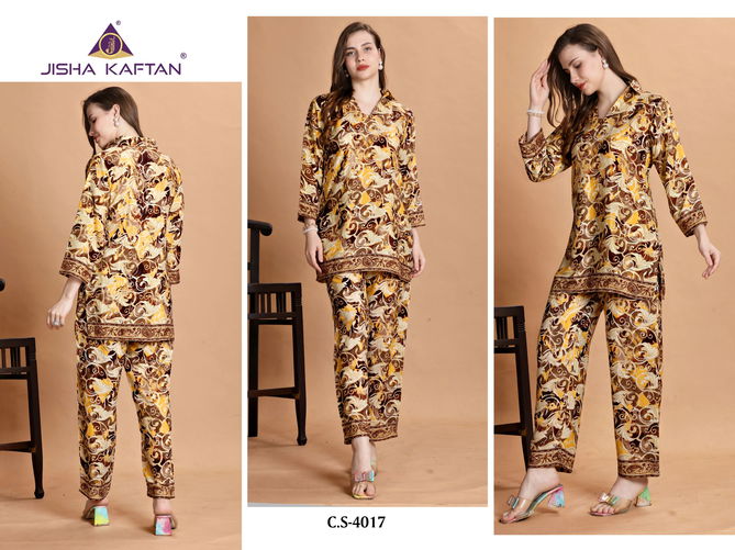 Co Ord Set Vol 7 By Jisha Printed Polyester Silk Kaftan Cord Set Islamic Kaftan Suppliers In India