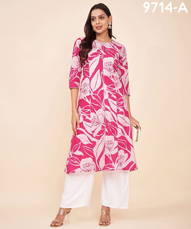 Label Khoj 9714 A and B Jam Satin Cotton Foil Printed line kurti Suppliers In India