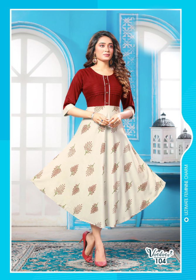 Beauty Queen Vandana Regular Wear Rayon Printed Anarkali Kurti Collection