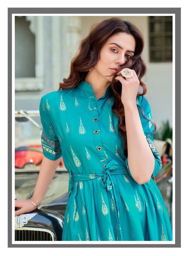 VEE FAB GOLD FISH VOL-1 Latest Fancy Festive Wear Designer Rayon With Gold Printed Kurtis Collection