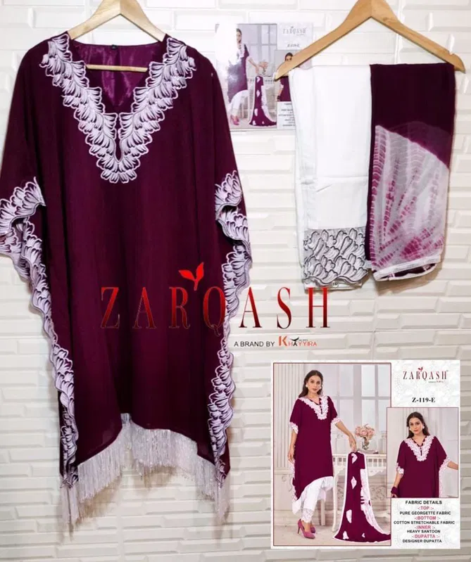 Z 119 E To H By Zarqash Fox Georgette Pakistani Readymade Suits Wholesale In India