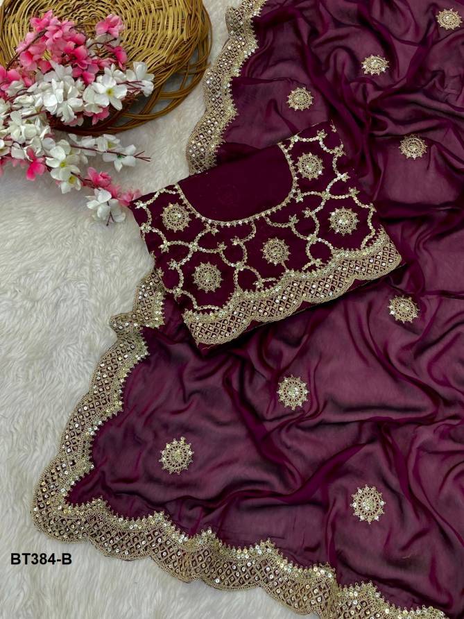 BT 384 Colours Embroidery Georgette Bridal Saree Wholesale Price In Surat