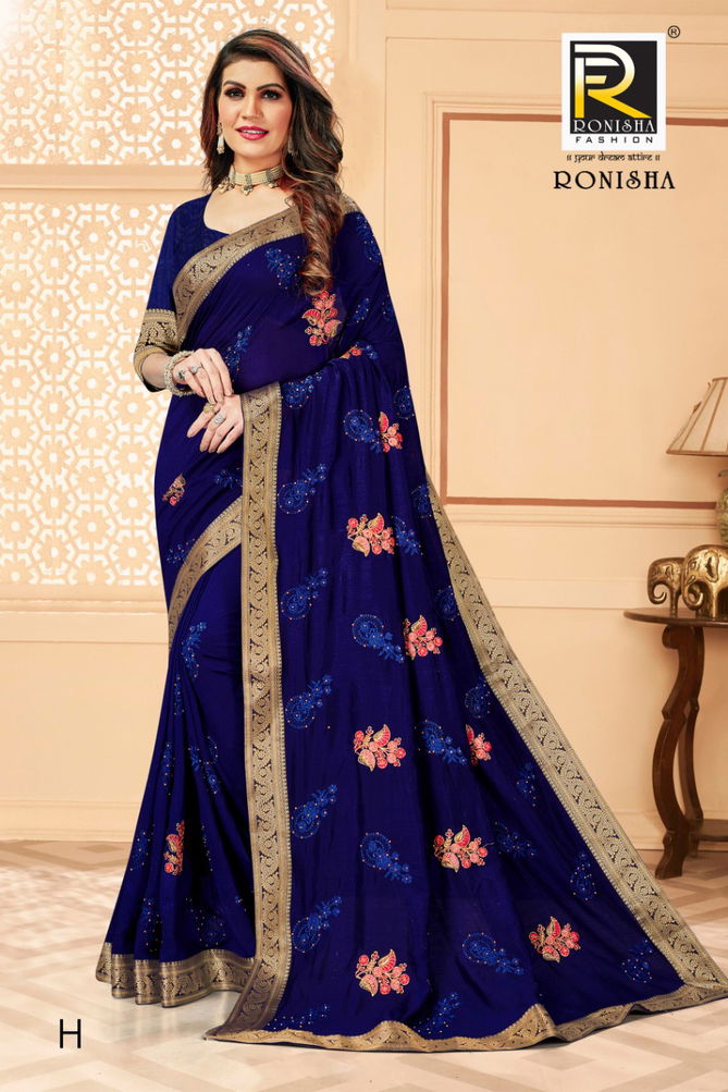 Ronisha Media Latest Fancy Designer Festive Wear Vichitra Silk Embroidery Worked Designer Saree Collection
