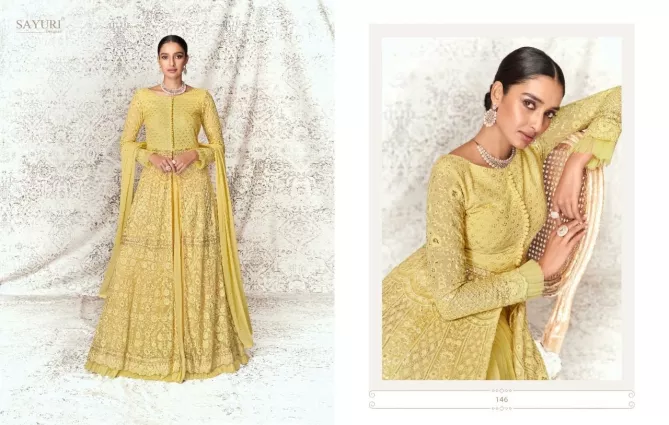 Sayuri Varima 146 Yellow Designer Georgette Wedding Wear Readymade Suits Bulk Order In India
