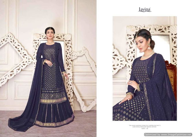 Lavina Vol 117 Latest Heavy Embroidery Sequence Work Georgette  Designer Salwar Suits With Diamond Work Embroidery Lace Patti Dupatta 