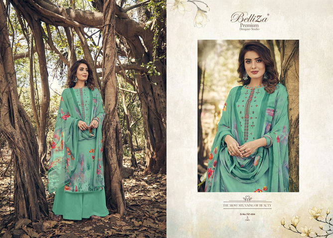 Belliza Layla Festive Wear Heavy Jam Cotton Satin Digital Print with Beautiful Fancy Embroidery work  Dress Materials Collection