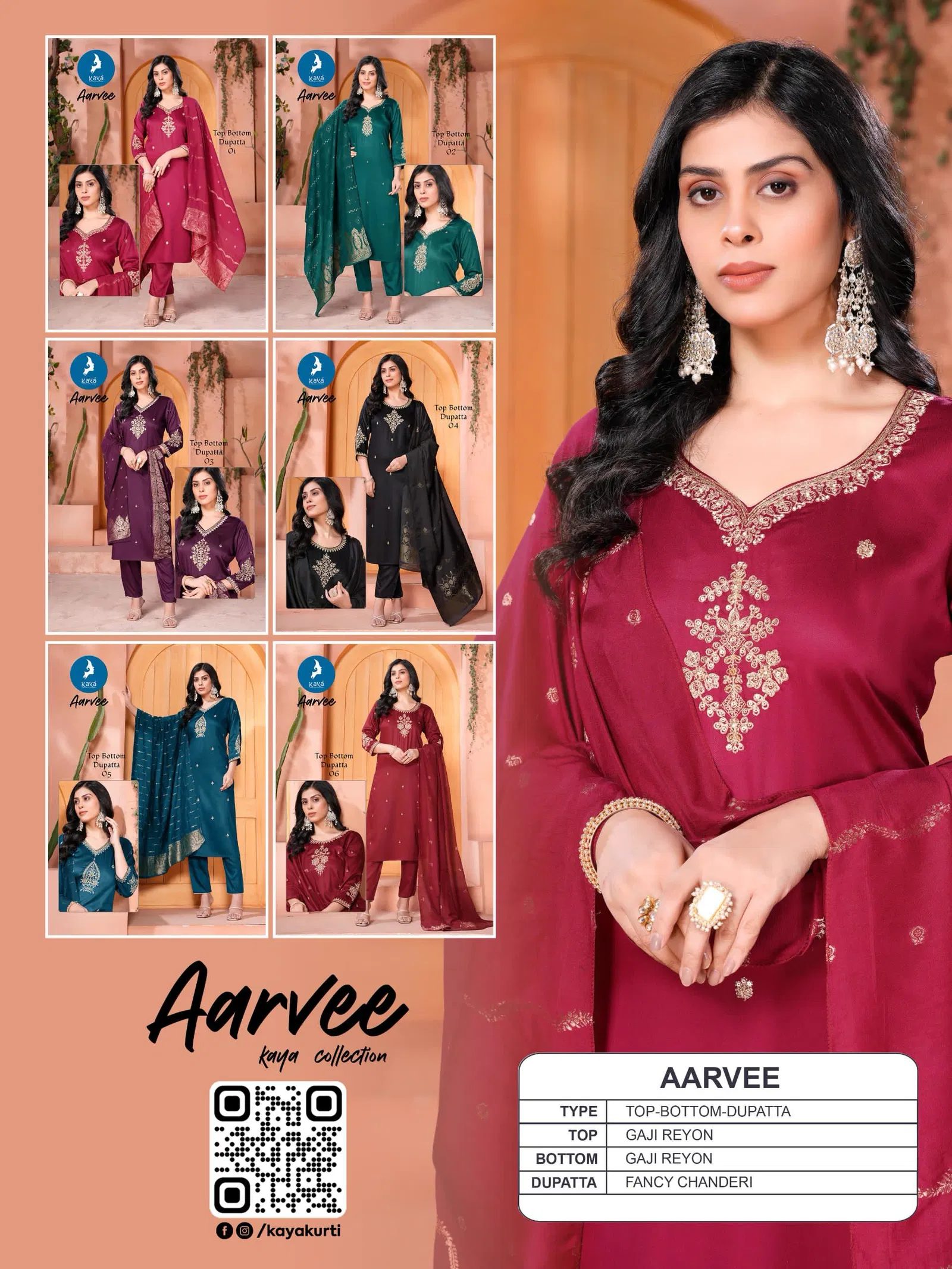 Aarvee By Kaya Gaji Silk Kurti With Bottom Dupatta Wholesalers In Delhi