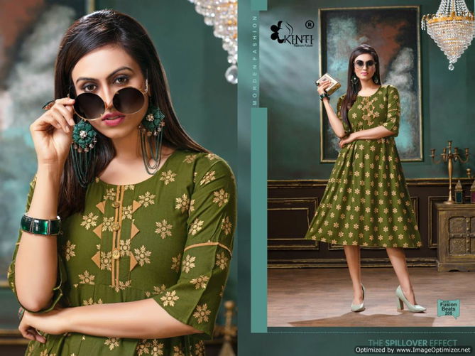 Kinti Fusion Beats Vol 2 Latest Golden Print Heavy Rayon Designer Kurtis Collection 