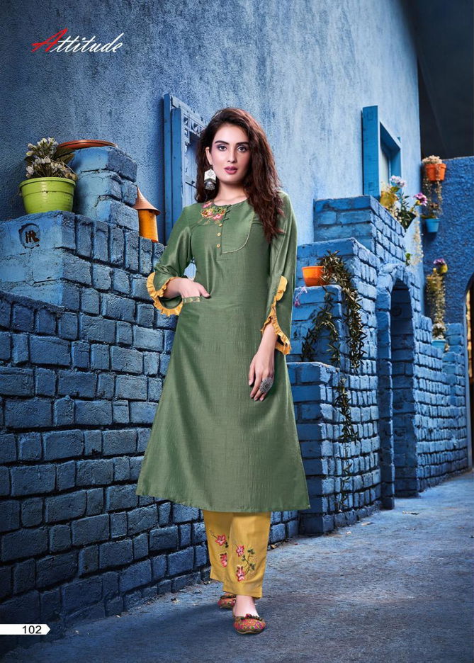 Attitude SHOW- ME Chinon Soft Silk Embroidered Premium Series of Kurti with Pant Classsy Style With it's Eye-Catching & Wonderful Collection