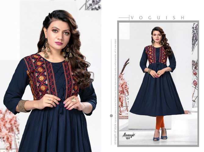 Beauty Queen Ananya Fancy Ethnic Wear Rayon Printed Anarkali Kurti Collection