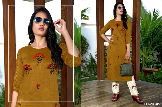 Fg Krisha 12 Latest Fancy Ethnic Wear Maska Lining Silk With Embroidery Hand Work Kurti With Bottom Collection
