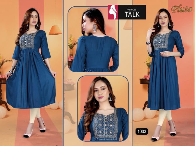 Ft Pluto Flair Style Designer Latest Fancy Festive Wear Rayon Slub Kurtis Collection
