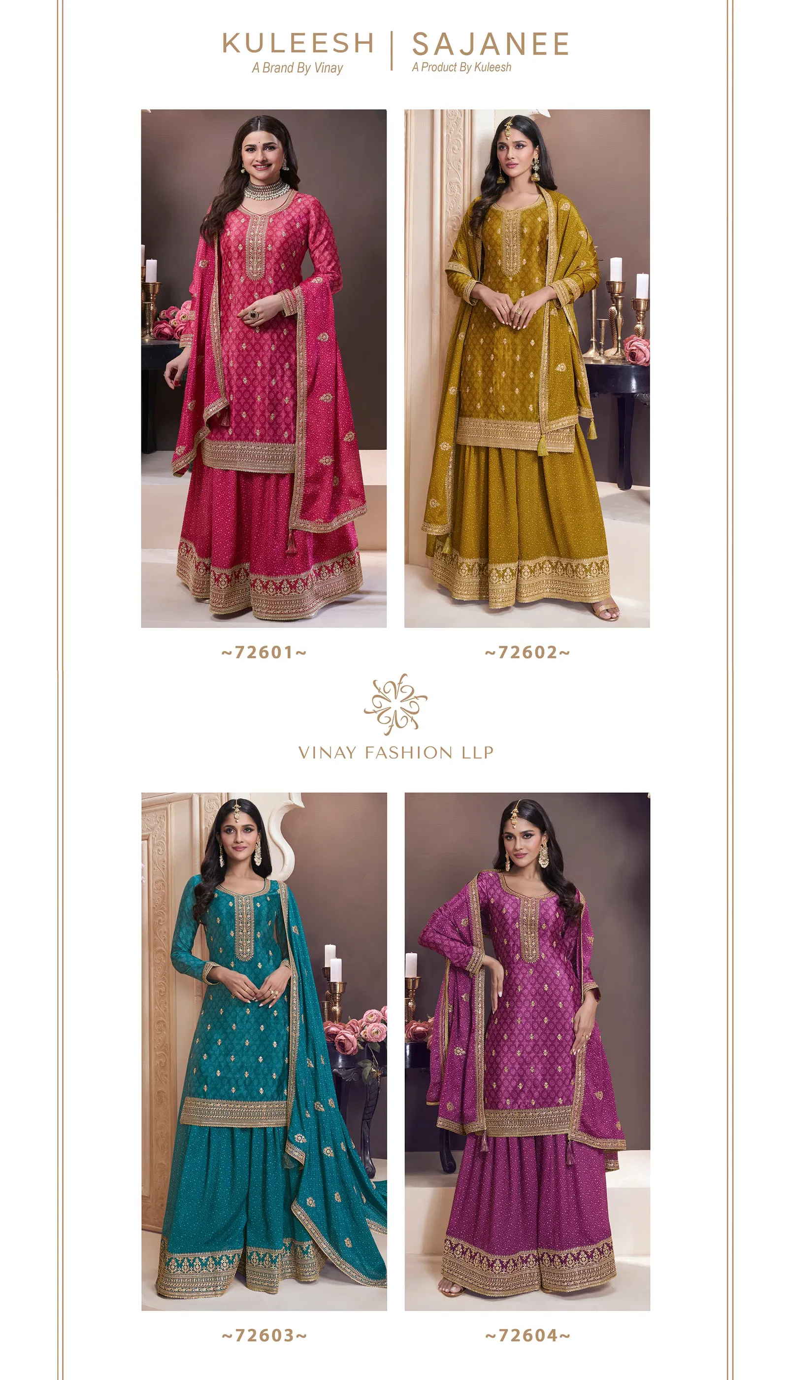 Sajanee By Vinay Kuleesh Chinon Designer Salwar Suit Wholesalers In Delhi