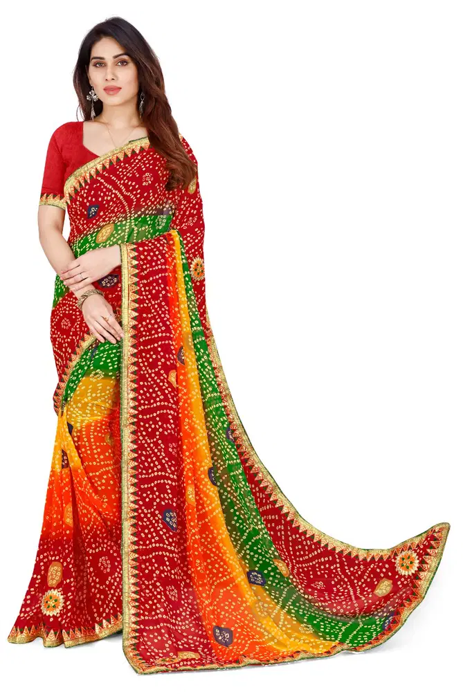 Gc Georgette Bandhani Printed Embroidery Saree Wholesale In India