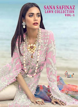 Shree Fab Sana Safinaz Lawn Collection Vol 1 Latest Heavy Designed Pakistani Salwar Suit Collection Butterfly Net With Heavy Embroidery Work And Chiffon Printed Dupatta