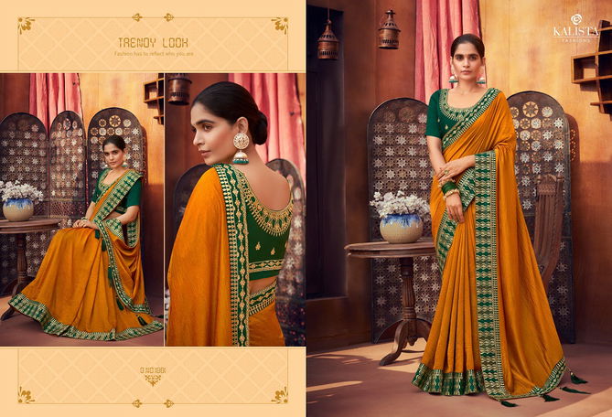 Kalista Alisha Latest Fancy Designer Festive Wear Embroidery Worked vichitra silk Sarees Collection
