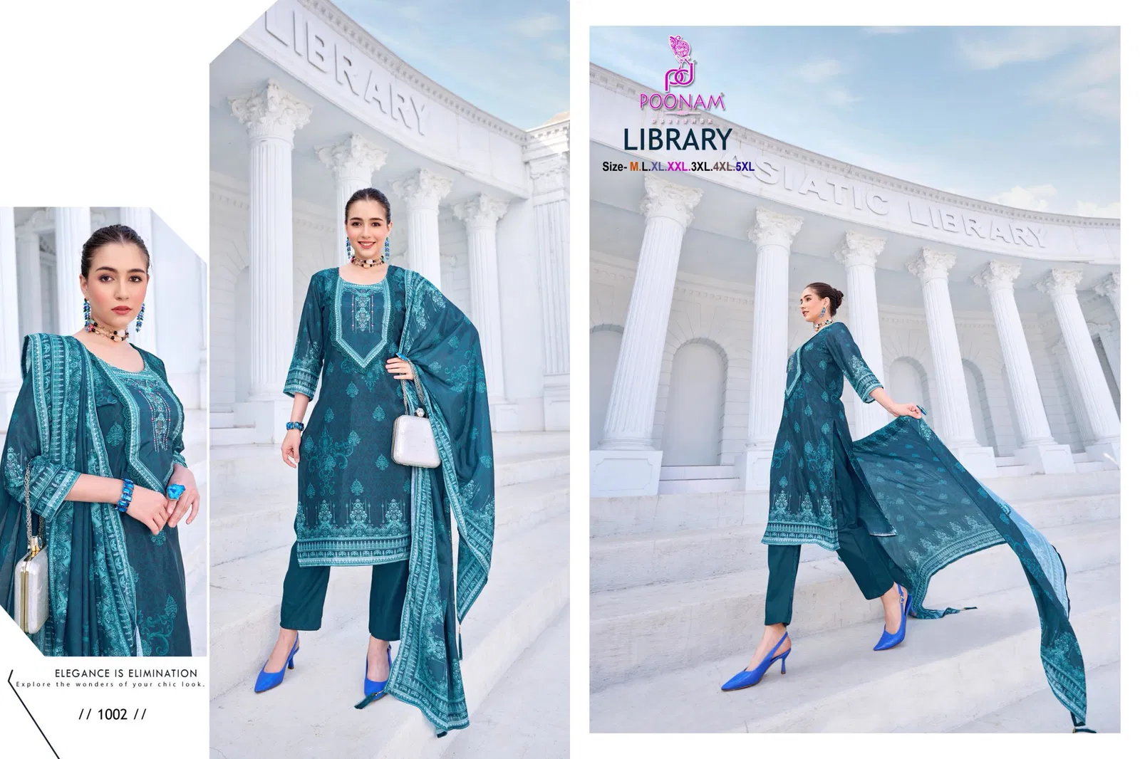 Library by Poonam Poly Crepe Kurti With Cotton Inner and Bottom Dupatta