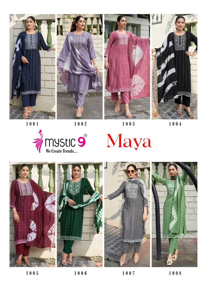 Maya Vol 1 By Mystic 9 Rayon Dobby Kurti With Bottom Dupatta Suppliers In India