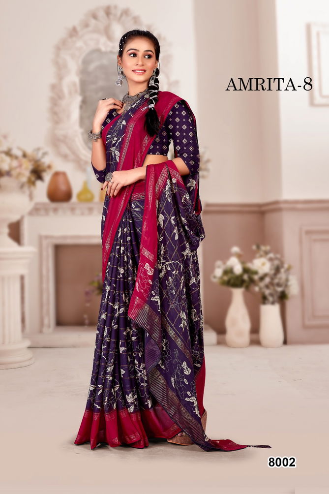 Amrita Vol 8 By Mahamani Creation Heavy Moss Foil Printed Sarees Wholesalers In Delhi