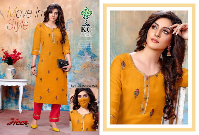 Kc Heer 3 Latest Designer Embroidered Casual Wear Rayon Kurti With Bottom Collection