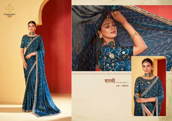 Saanvi Vol 2 By Shubh Shree Foil Print Moss Chiffon Party Wear Saree Wholesale Shop In Surat