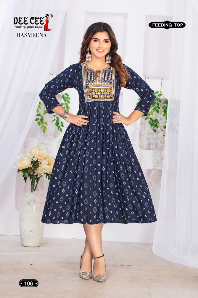 Hasmeena By Deecee Rayon Printed Feeding Kurtis Wholesale Online