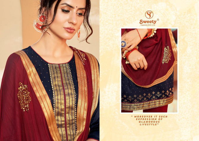 SWEETY FASHION URVASHI -NX Latest Fancy Designer Festive Wear Jam Satin With Heavy Swarovski jacquard Border Salwar Suit Collection