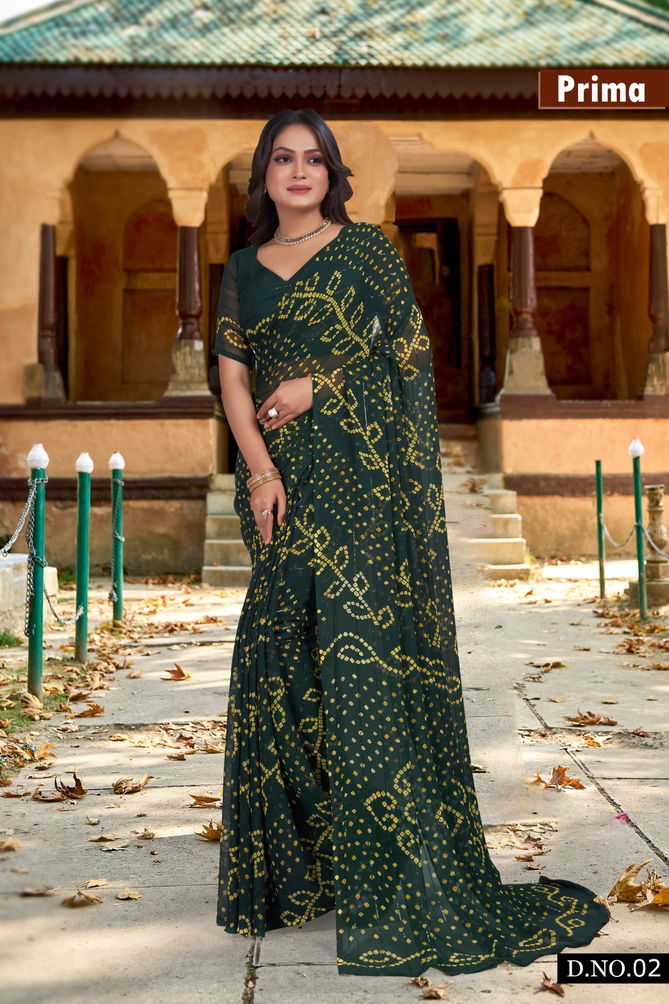 Prima Weightless Georgette Bandhani Sarees Wholesale Market In India