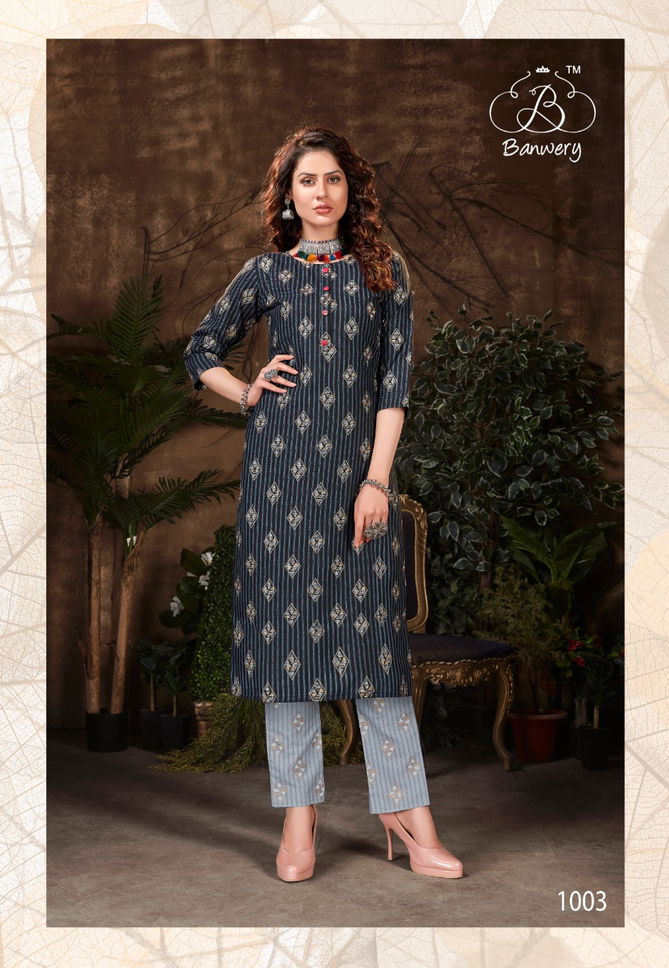 Banwery Bell Bottom Ethnic Wear Heavy Magic Slub with Guaranteed Foil Print in front and back Kurti With Bottom Collection