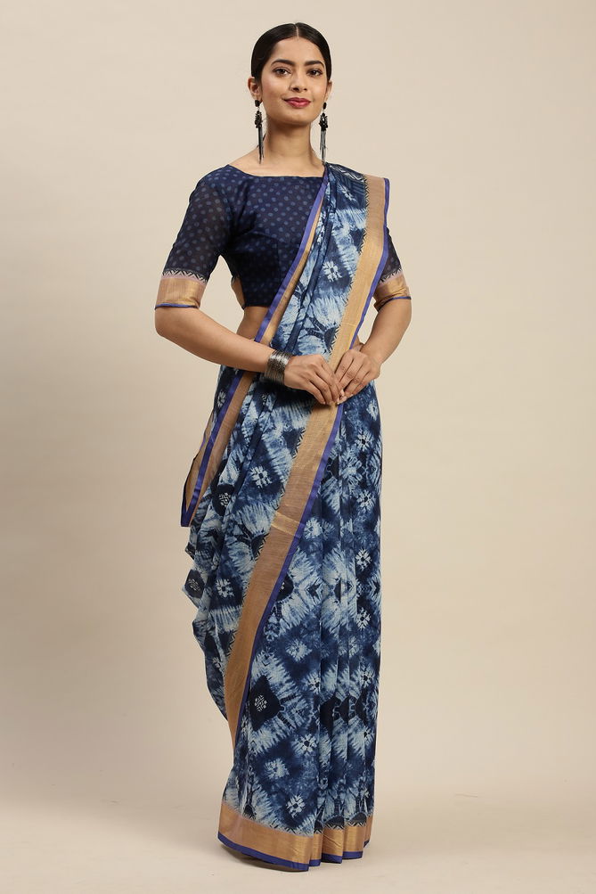 Indigo 1.2 Latest Fancy Designer Regular Casual Linen Cotton Printed Saree Collection
