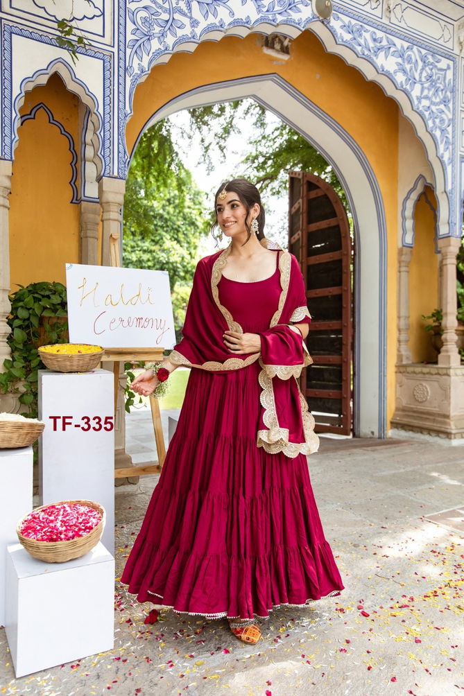 Tf 335 Maroon Colour Arya Pure Rayon Readymade Suit Wholesale In India