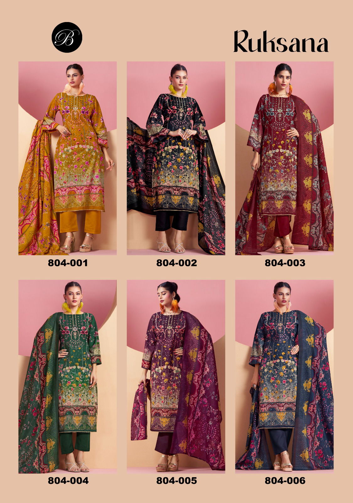 Belliza Ruksana Cotton Printed With Handwork Dress Material Collection