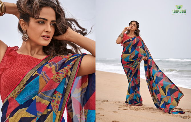 Sanskar Meera Georgette Printed Designer Ethnic Wear Fancy Latest Saree Collection
