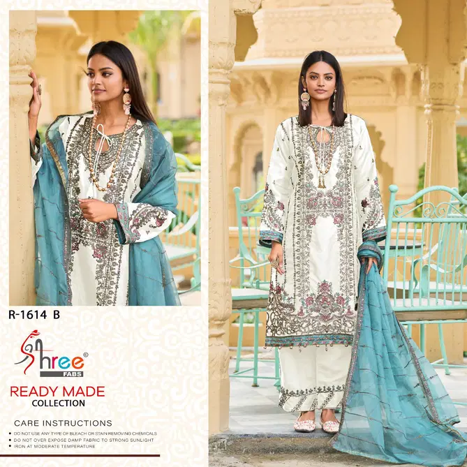 R 1614 By Shree Fabs Organza Embroidery Pakistani Readymade Suits Wholesale Price