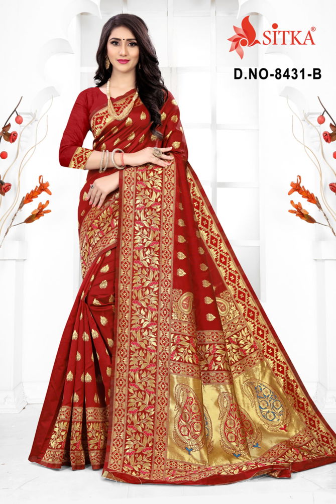 Sargam 8431 Latest Heavy Designer Wedding Wear Handloom Cotton Silk Designer Saree Collection 