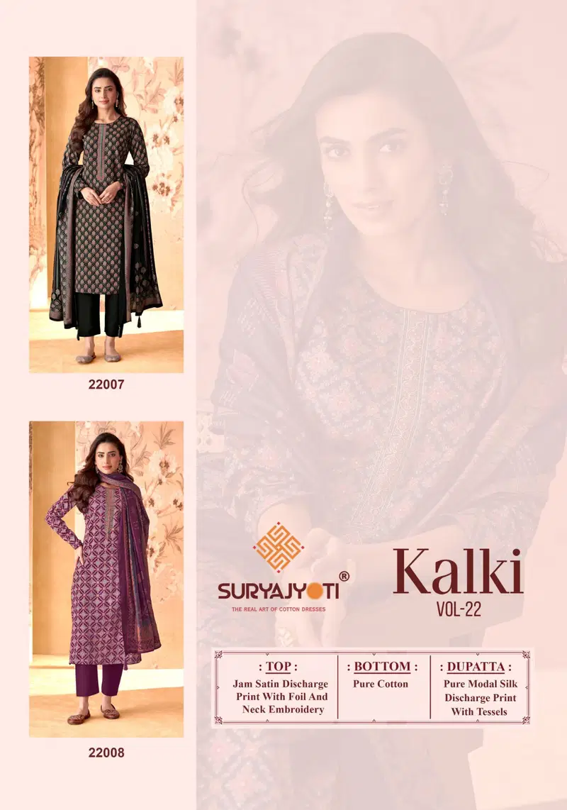 Kalki Vol 22 By Suryajyoti Jam Satin Printed Dress Material Exporters In India