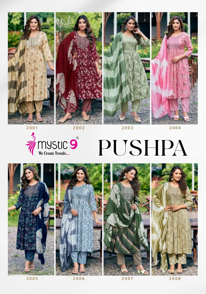 Pushpa Vol 2 By Mystic 9 Rayon Capsule Foil Printed Kurti With Bottom Dupatta Online Wholesale