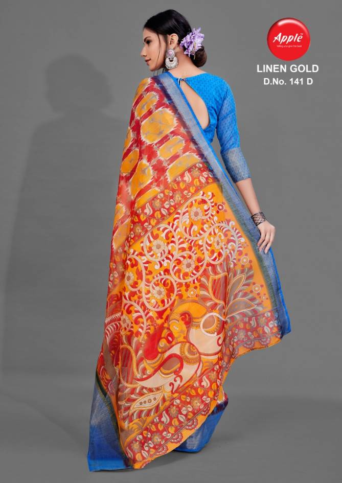 Apple Linen Gold 141 Latest Daily Wear Printed Soft Linen Saree Collection