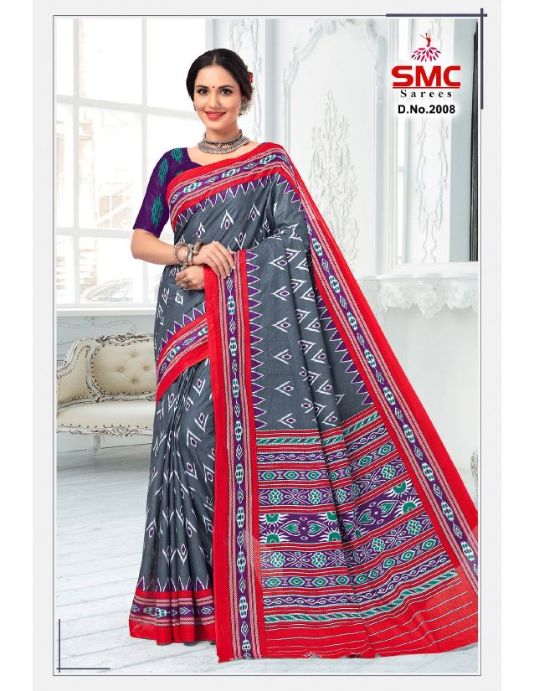 Smc Ikkat Casual Daily Wear Cotton Printed Designer Saree Collection