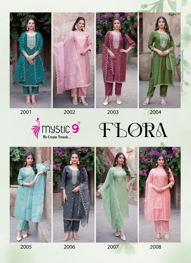 Flora Vol 2 By Mystic 9 Viscose Embroidery Kurti Bottom With Dupatta Exporters In India